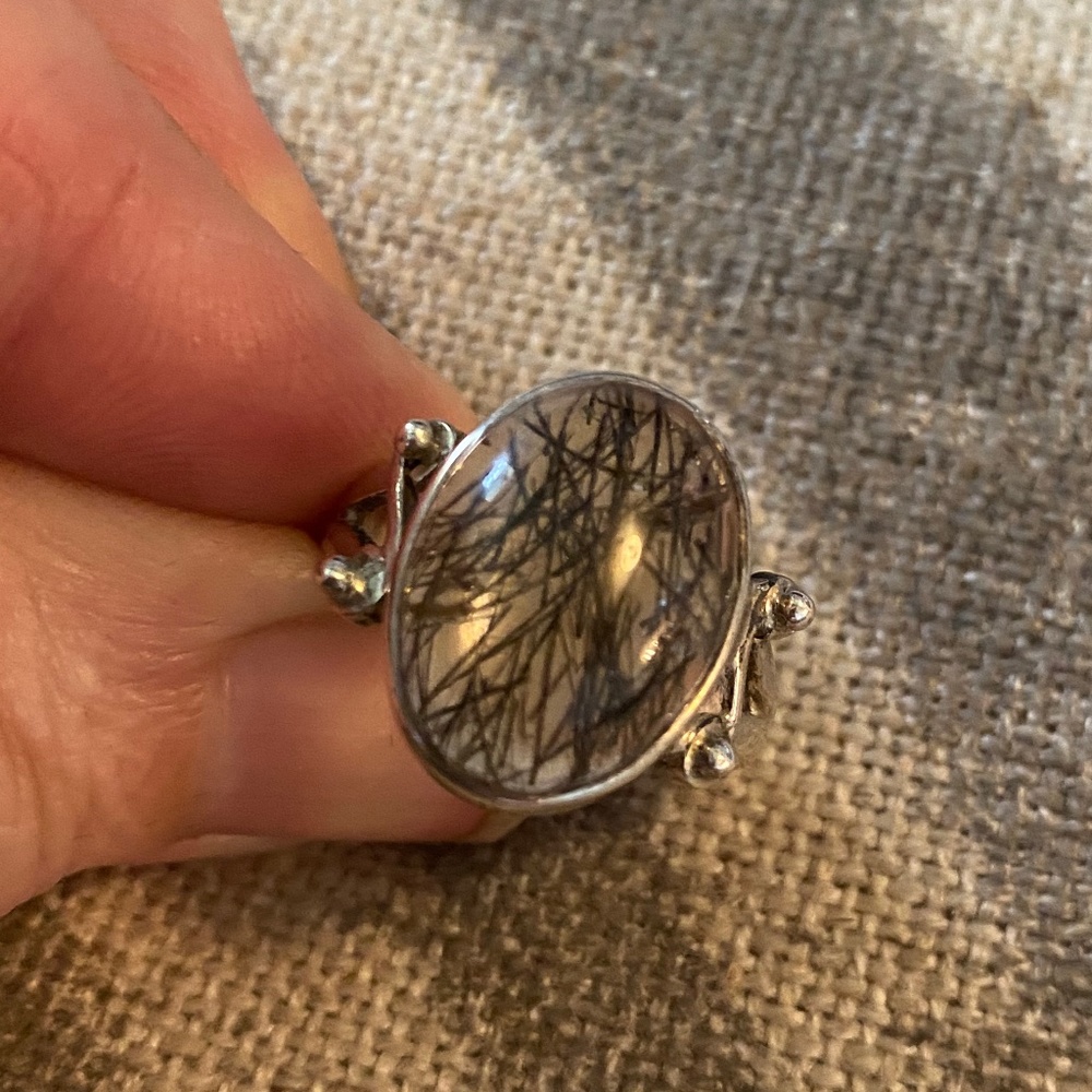 Tourmalinated quartz silver ring